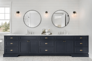 High End Bathroom re-create two sinks two circular mirrors